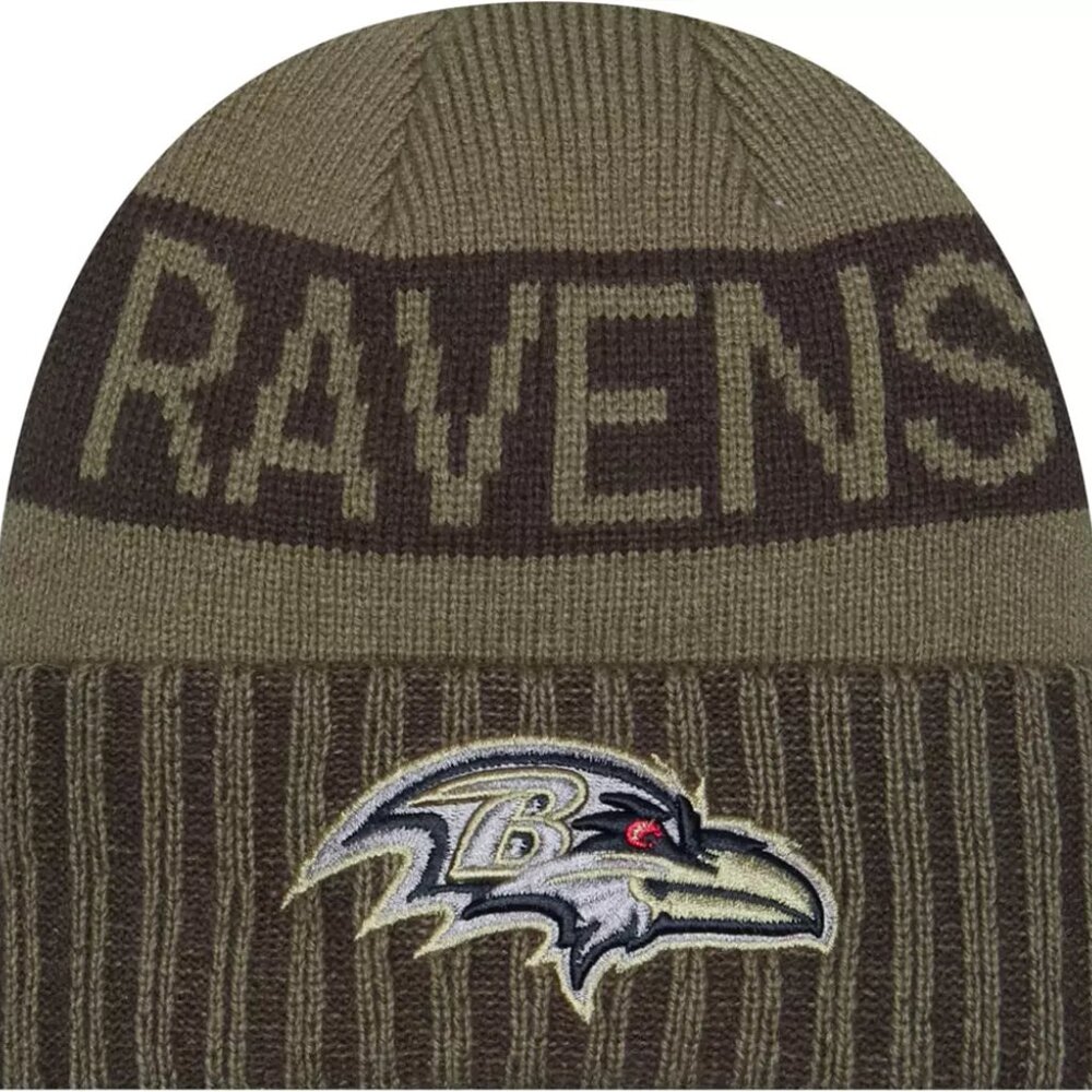 New Era Adult Baltimore Ravens Salute To Service 2025 Olive Green Knit Hat